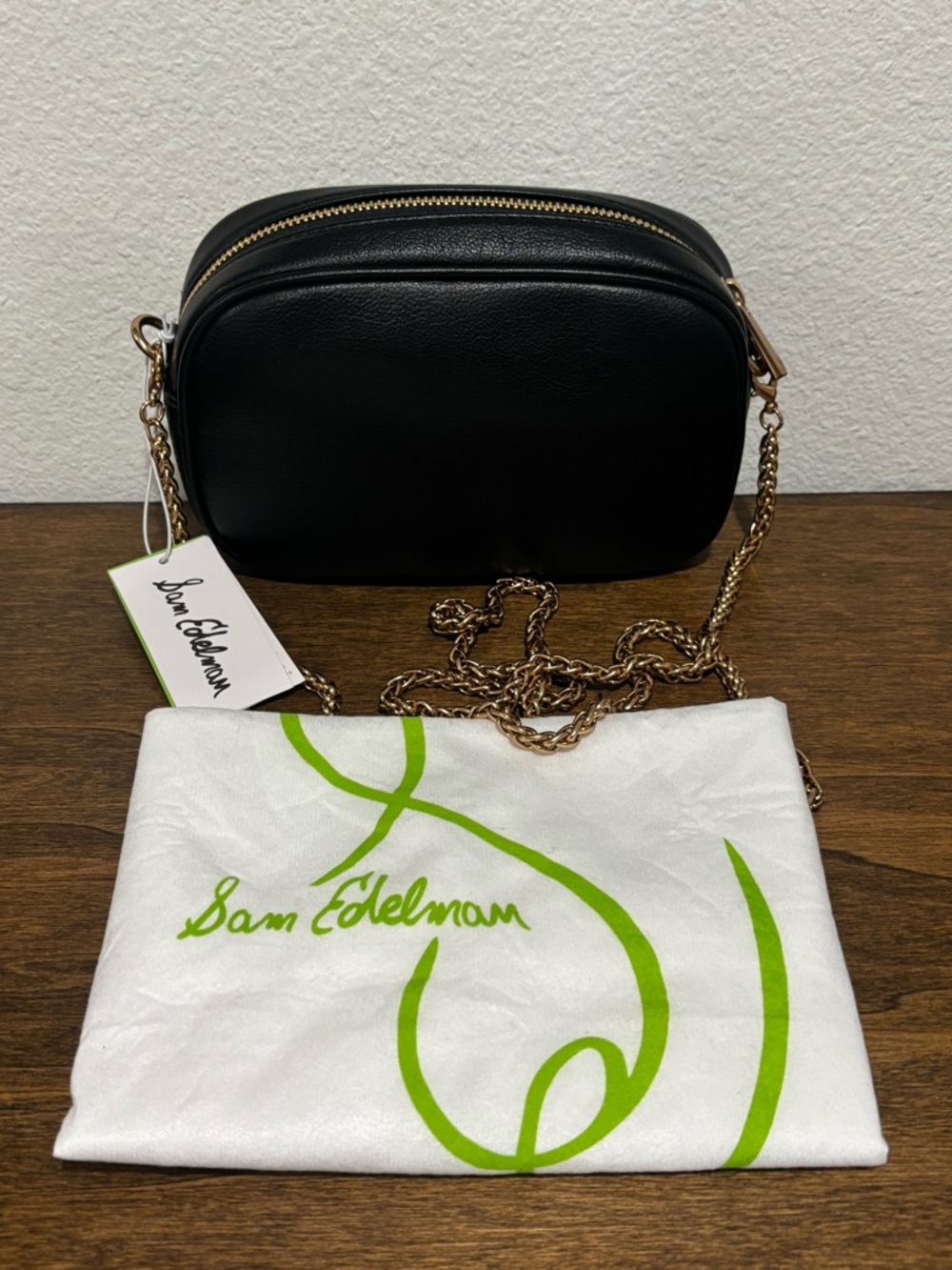 Sam Edelman Leopard Spot Calf Hair Crossbody in Brown and Black with Gold Chain - Picture 8 of 12